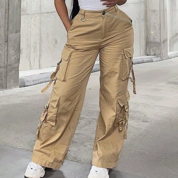 . Pants - Khaki Casual Womens Flap Pocket Side Cargo Pants